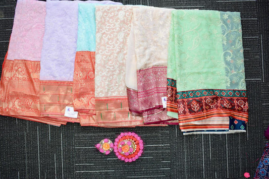 Chikankari saree with pithani border